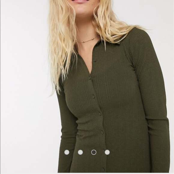 Topshop Dresses & Skirts - Top Shop Midi Dress Cardigan Style Button Down Ribbed Green NWOT